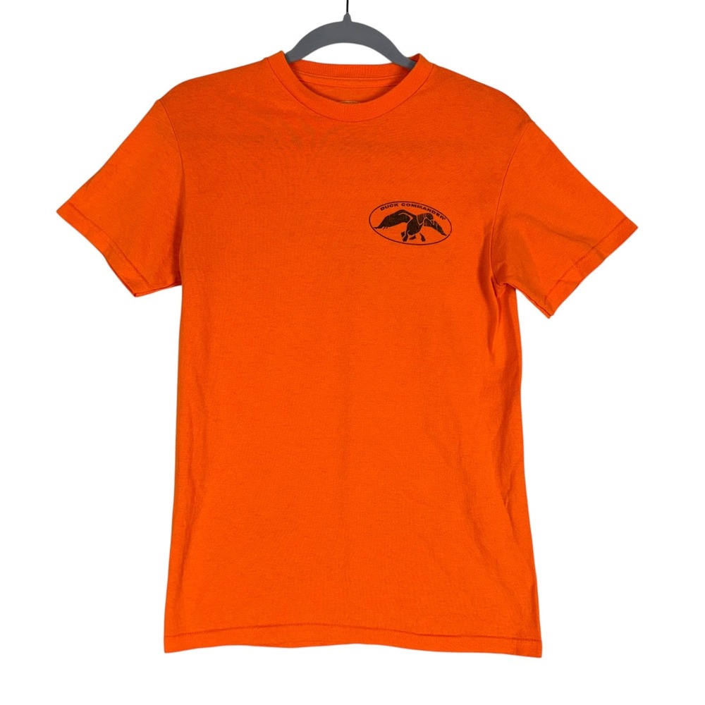 Duck Commander Shirt Mens Small Orange Logo Graphic Tee Back Print Duck Hunting